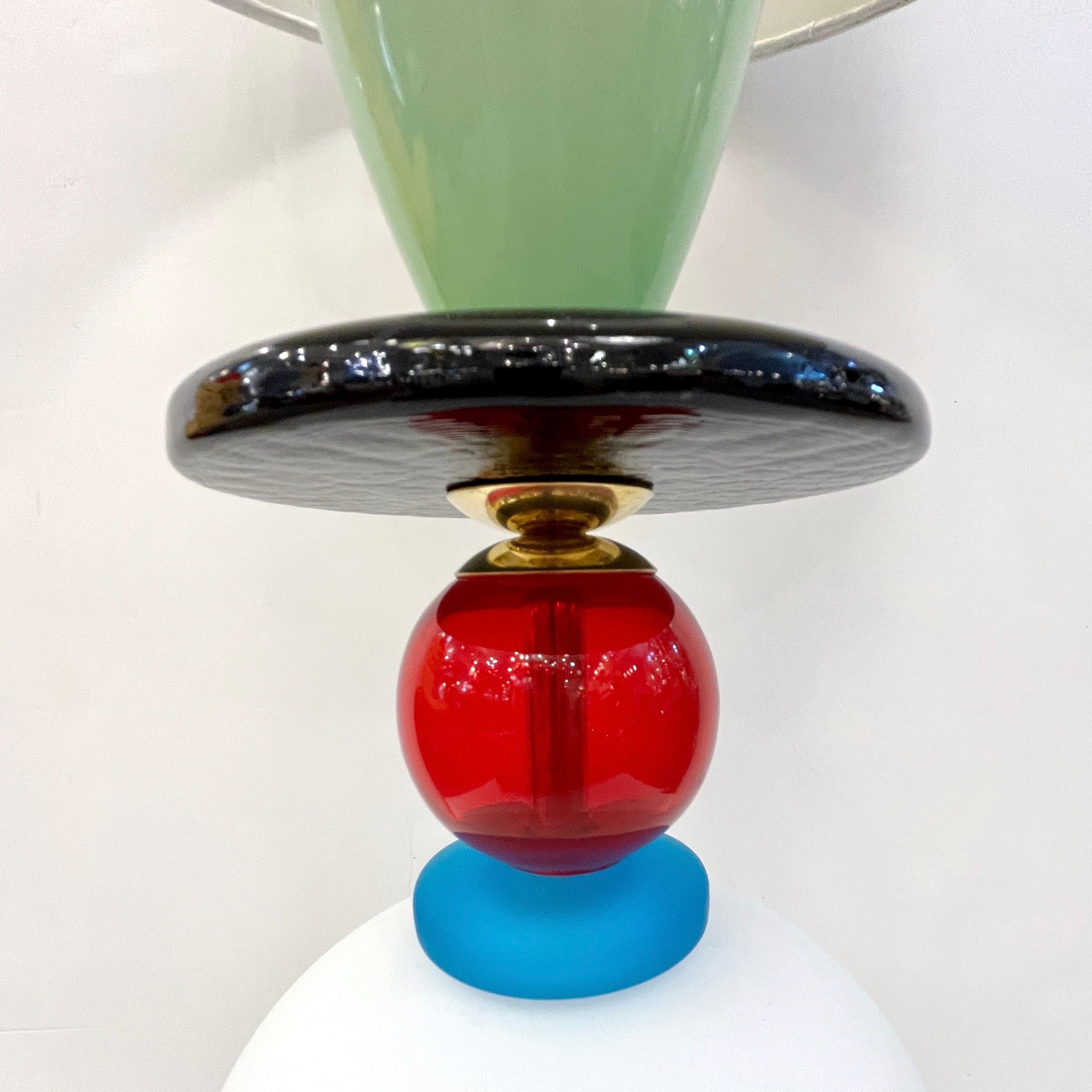 Late 20th Century Postmodern Italian Memphis Design Green Blue White Red Black Murano Glass Lamps For Sale