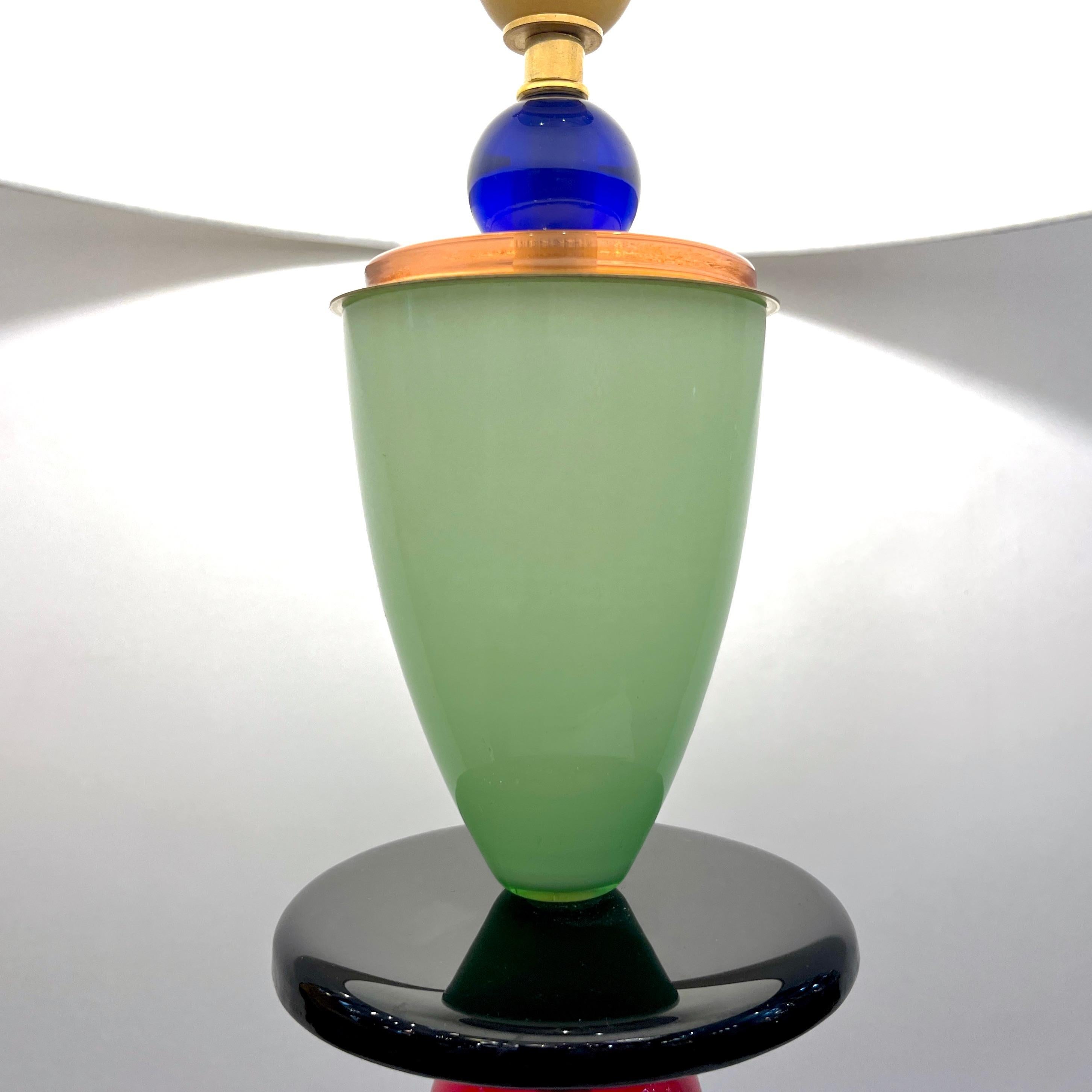 Brass Postmodern Italian Memphis Design Green Blue White Red Black Murano Glass Lamps For Sale