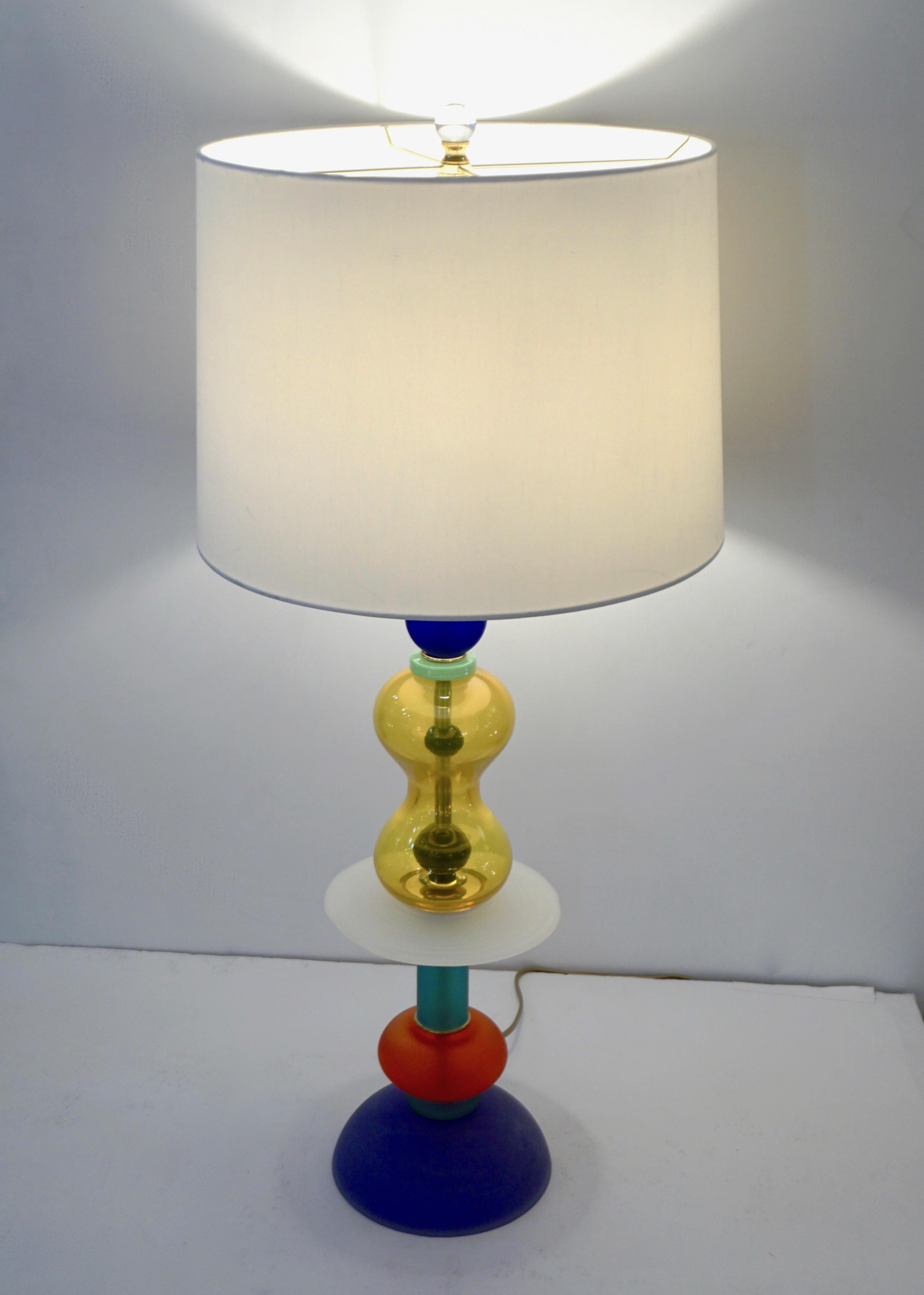 Postmodern Italian Memphis Design Yellow Red Green Blue White Murano Glass Lamps 4