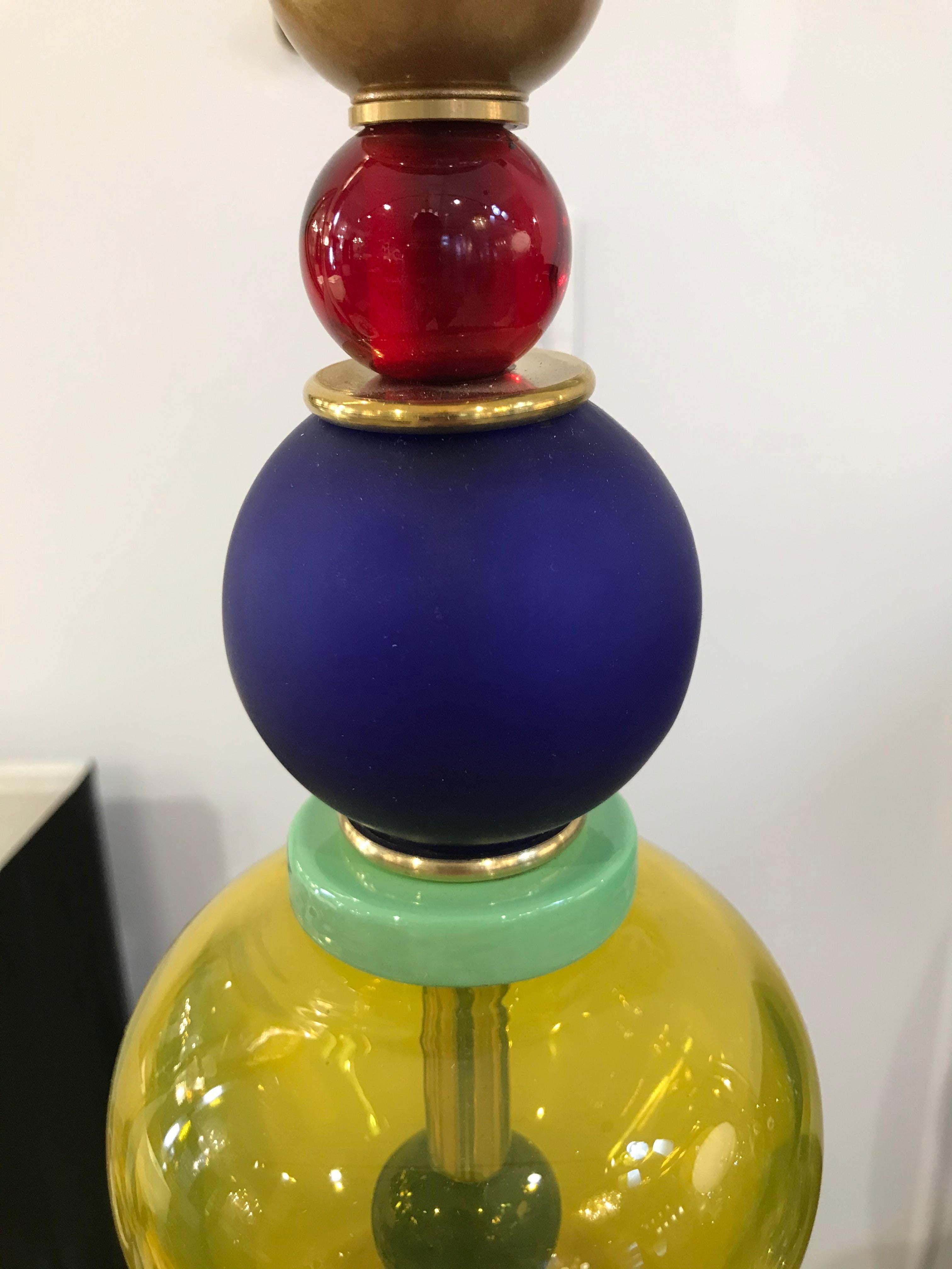 Postmodern Italian Memphis Design Yellow Red Green Blue White Murano Glass Lamps In Excellent Condition In New York, NY