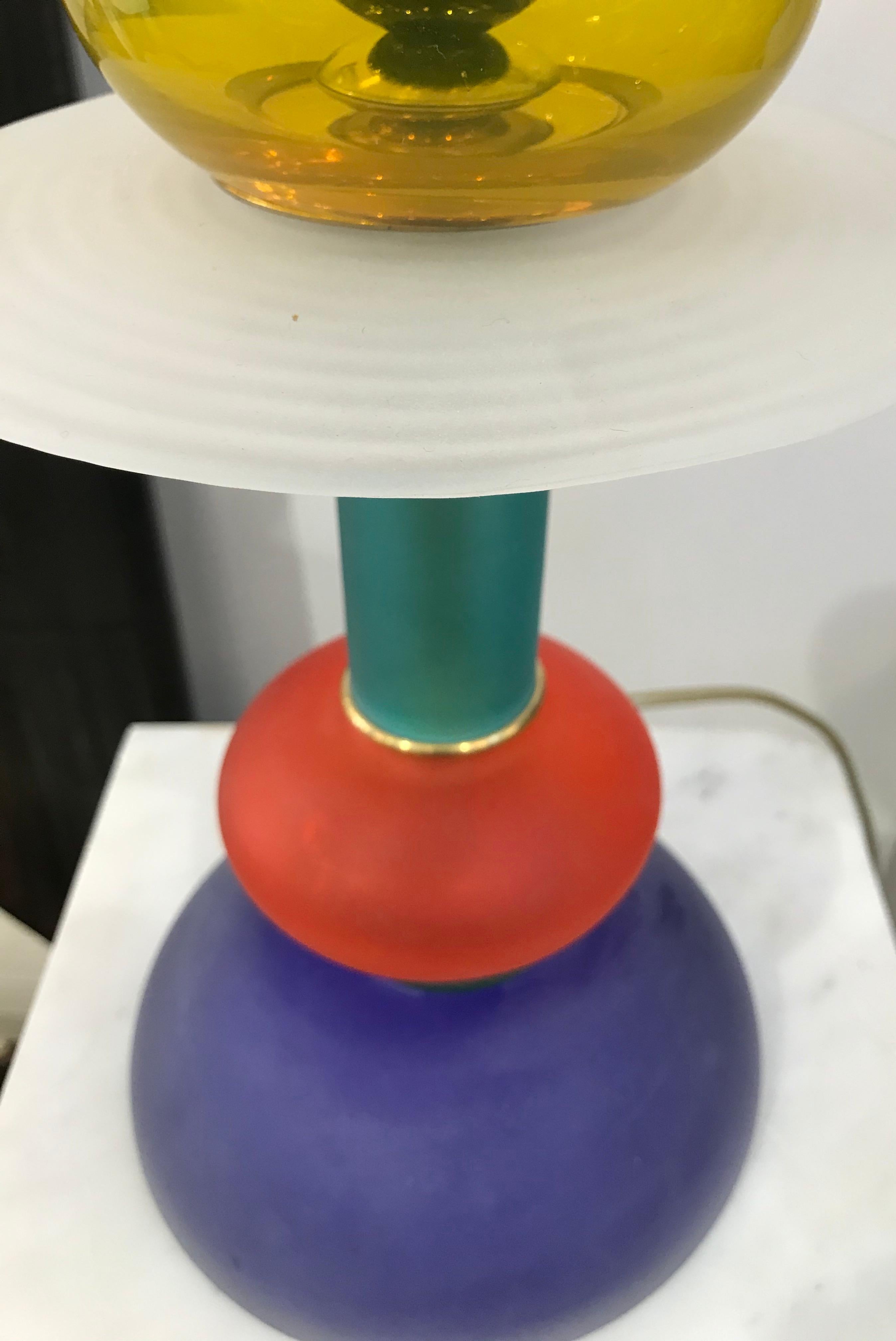 Postmodern Italian Memphis Design Yellow Red Green Blue White Murano Glass Lamps 1