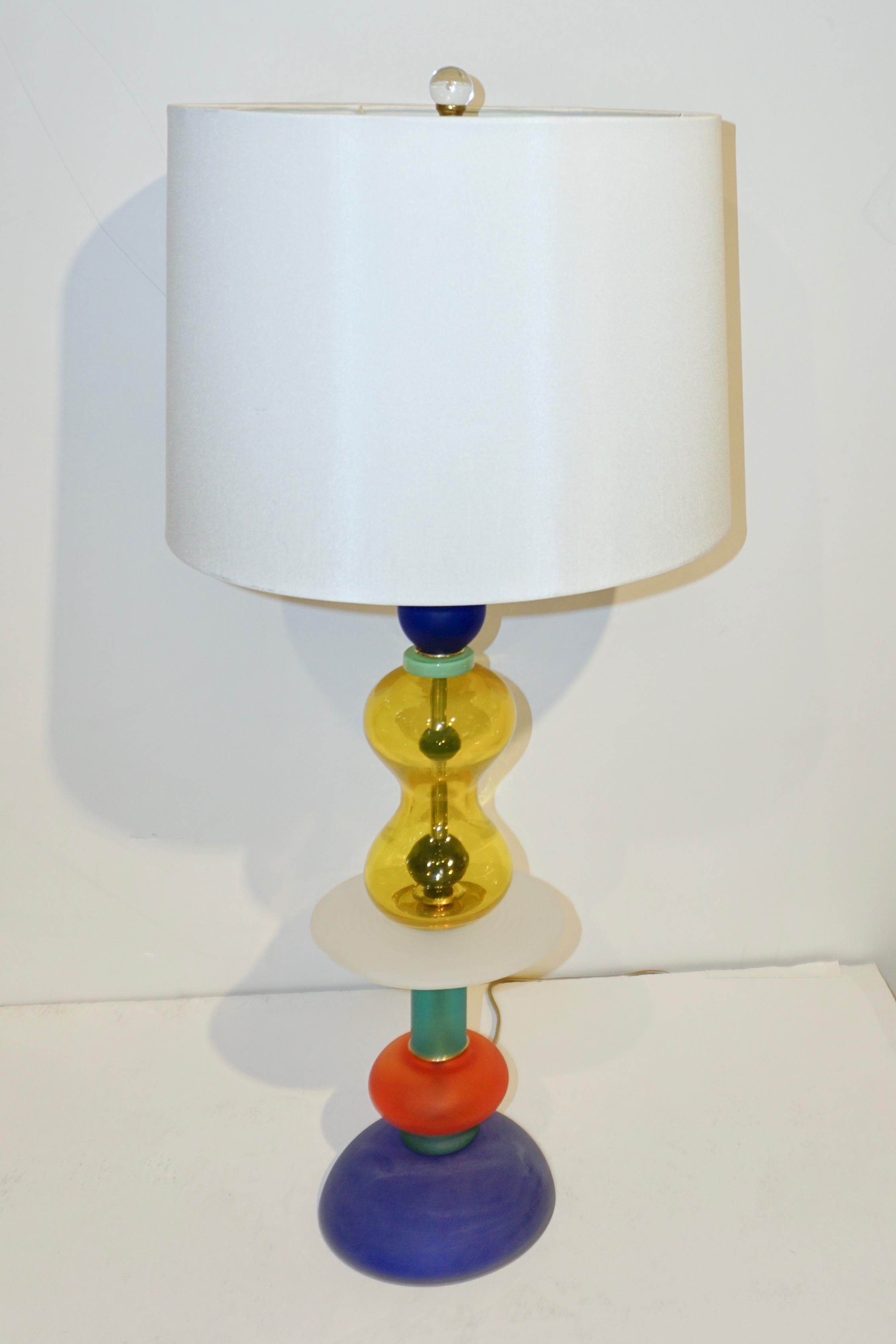 Postmodern Italian Memphis Design Yellow Red Green Blue White Murano Glass Lamps 2