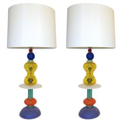 Postmodern Italian Memphis Design Yellow Red Green Blue White Murano Glass Lamps