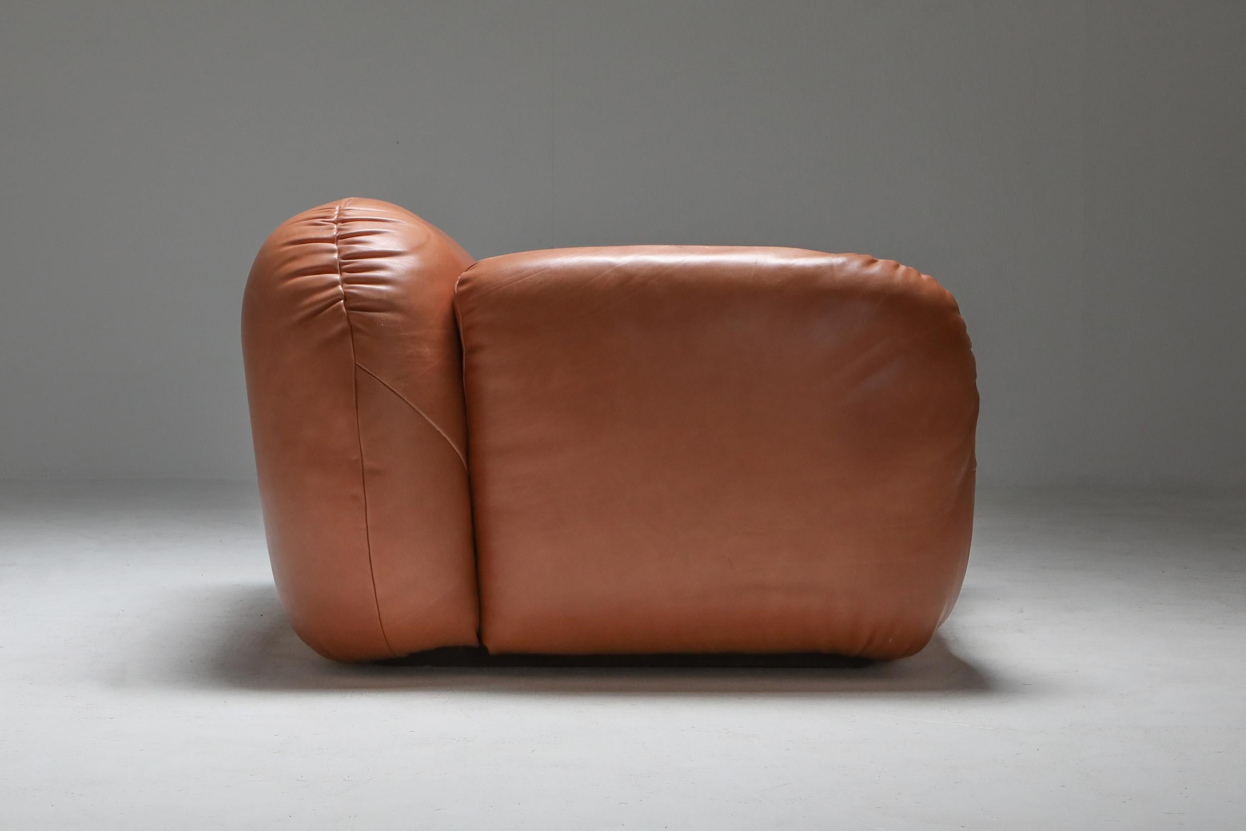 Postmodern Italian Natural Leather Lounge Chairs 4