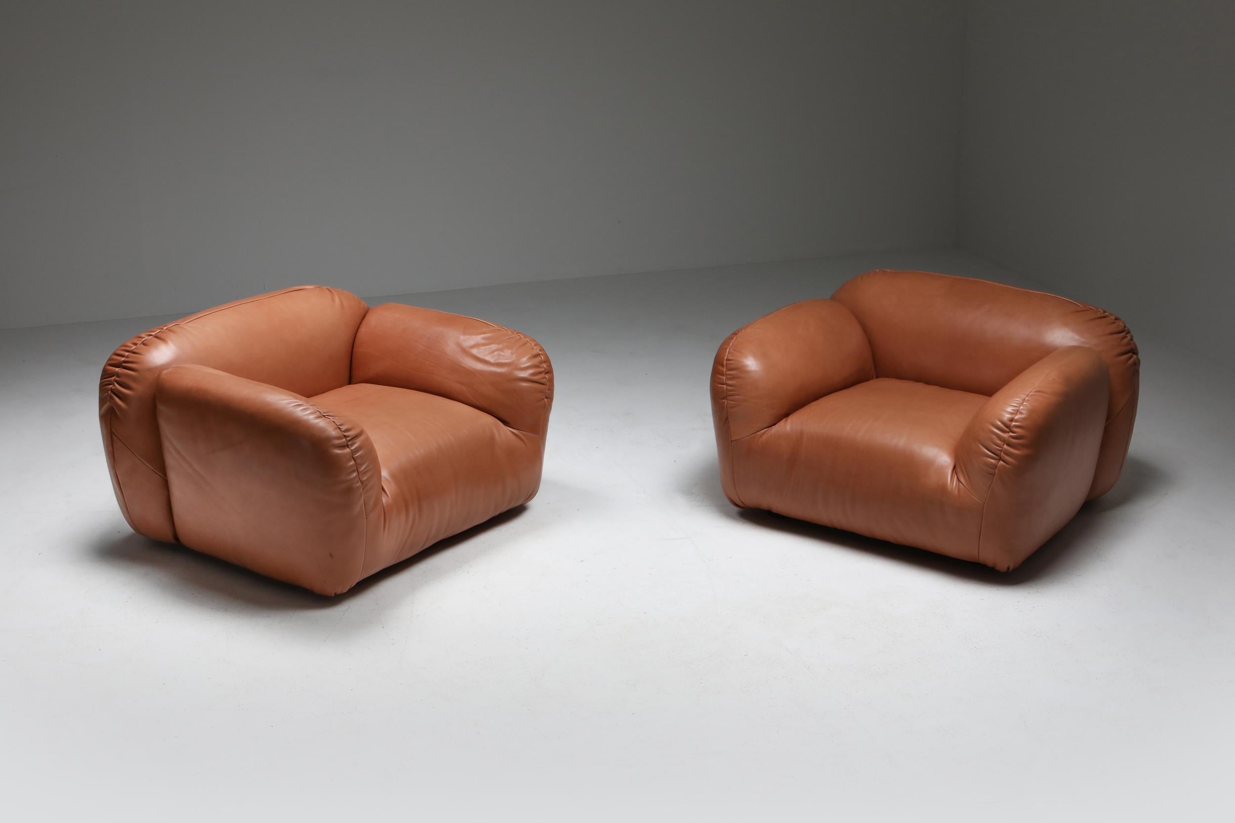 Post-Modern Postmodern Italian Natural Leather Lounge Chairs