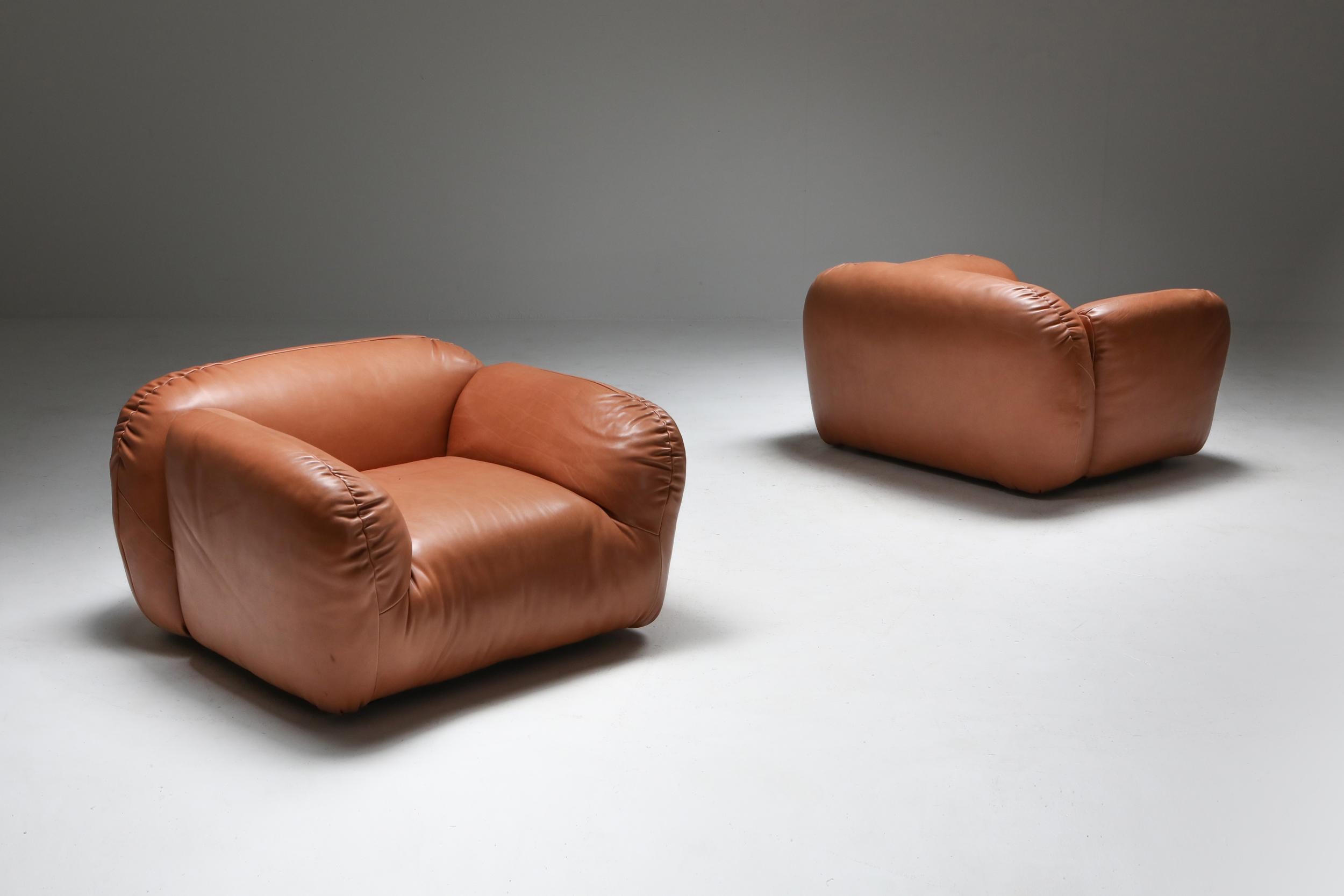 Late 20th Century Postmodern Italian Natural Leather Lounge Chairs