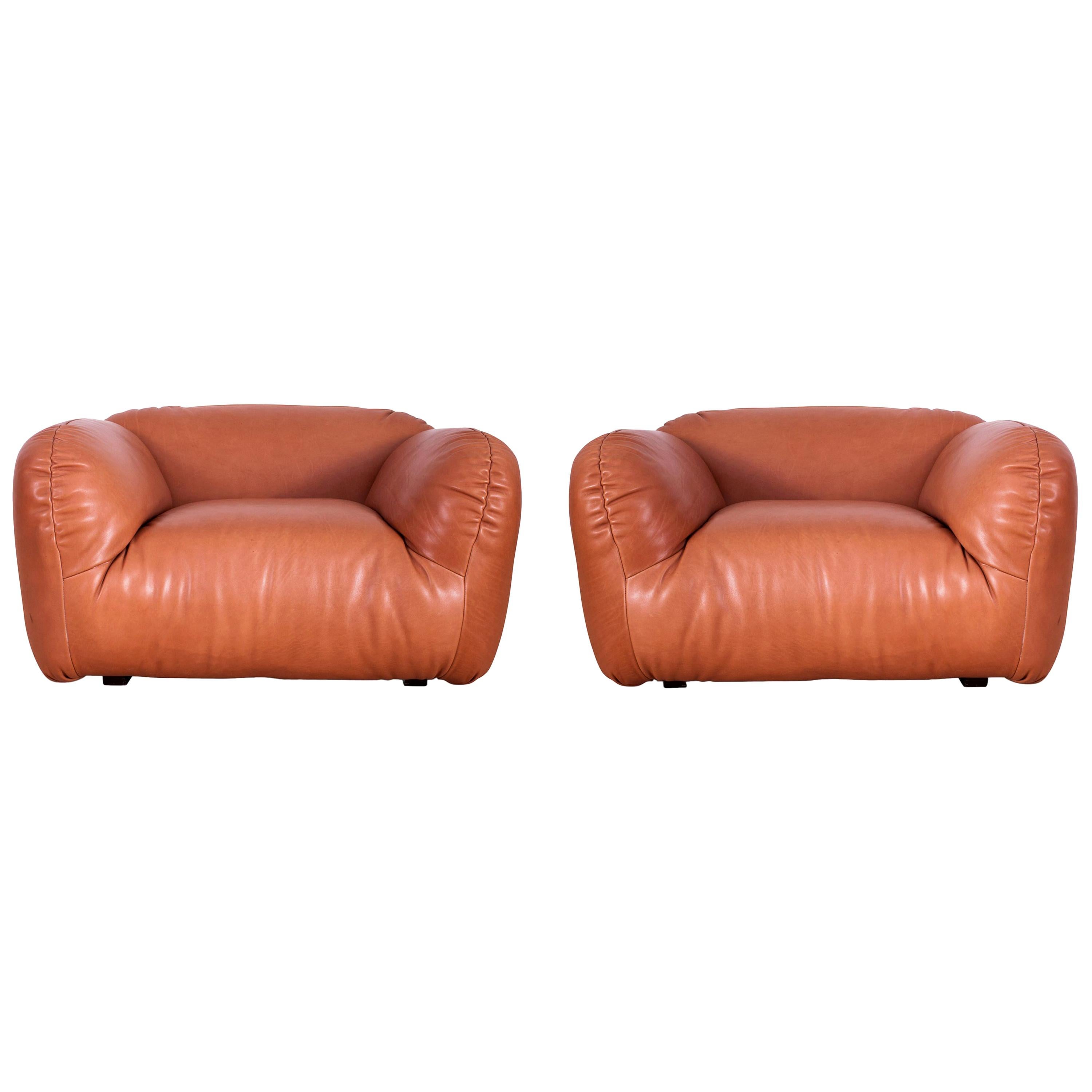 Postmodern Italian Natural Leather Lounge Chairs