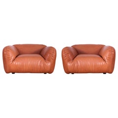Postmodern Italian Natural Leather Lounge Chairs