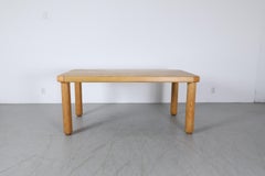Postmodern Italian Oak Dining Table, Sottsass Inspired, Fat Cylindrical Legs