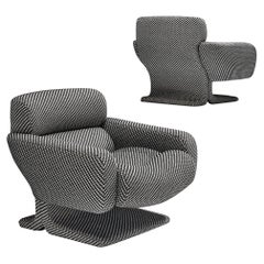 Postmodern Italian Pair of Lounge Chairs in Checkered Upholstery