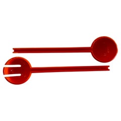 Postmodern Italian Rare Salad Servers Set in Orange Plastic