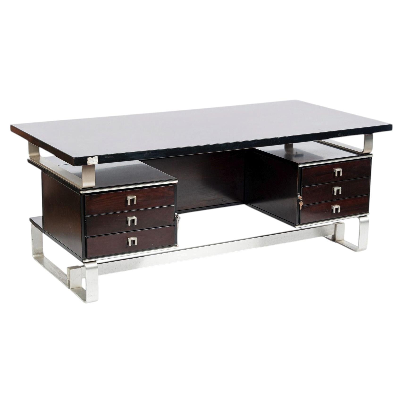 Postmodern Italian Rosewood and Metal Writing Desk by Abbondinterni, 1970s
