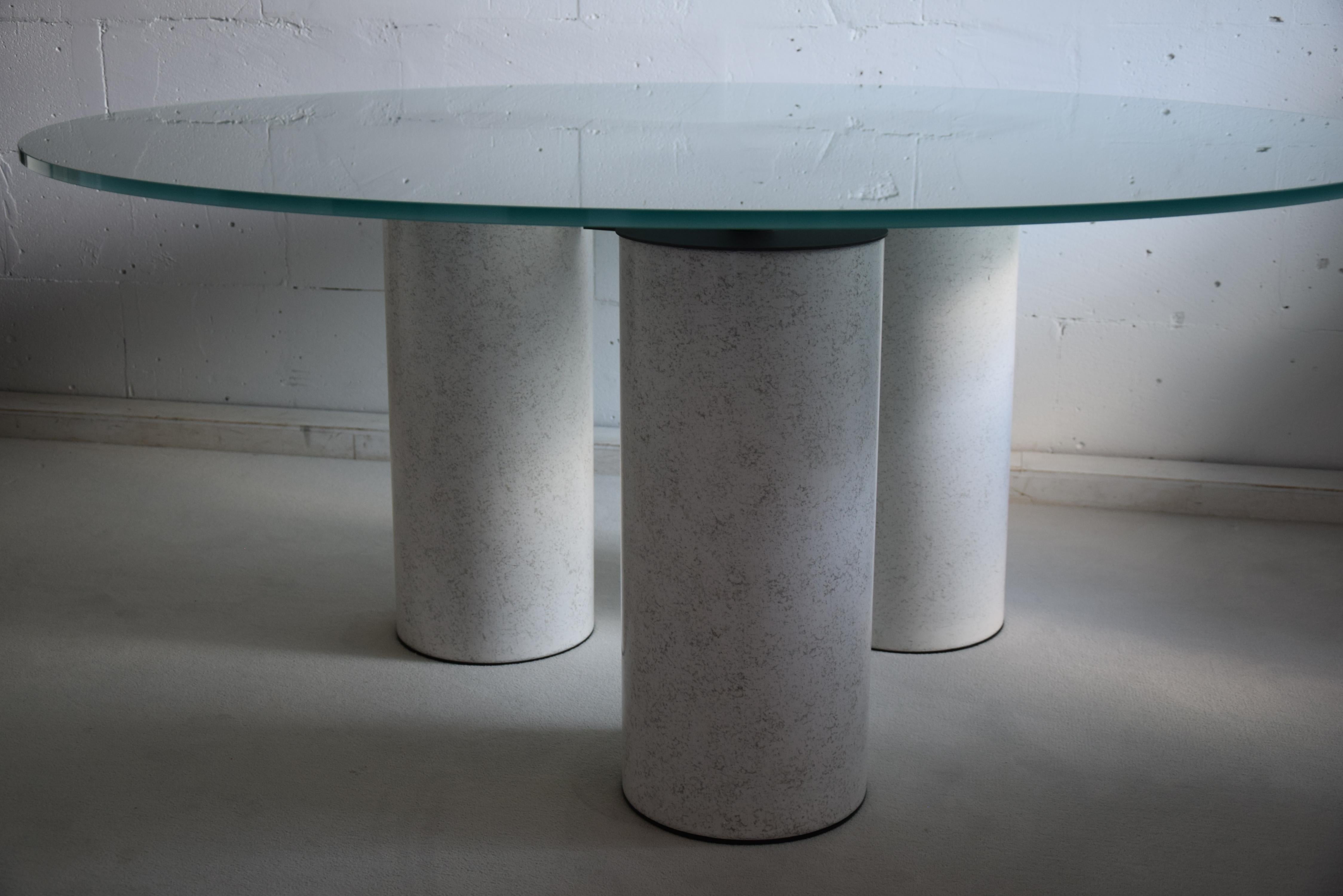 Postmodern Italian Round Glass Top Dining Table by Lella and Massimo Vignelli 1