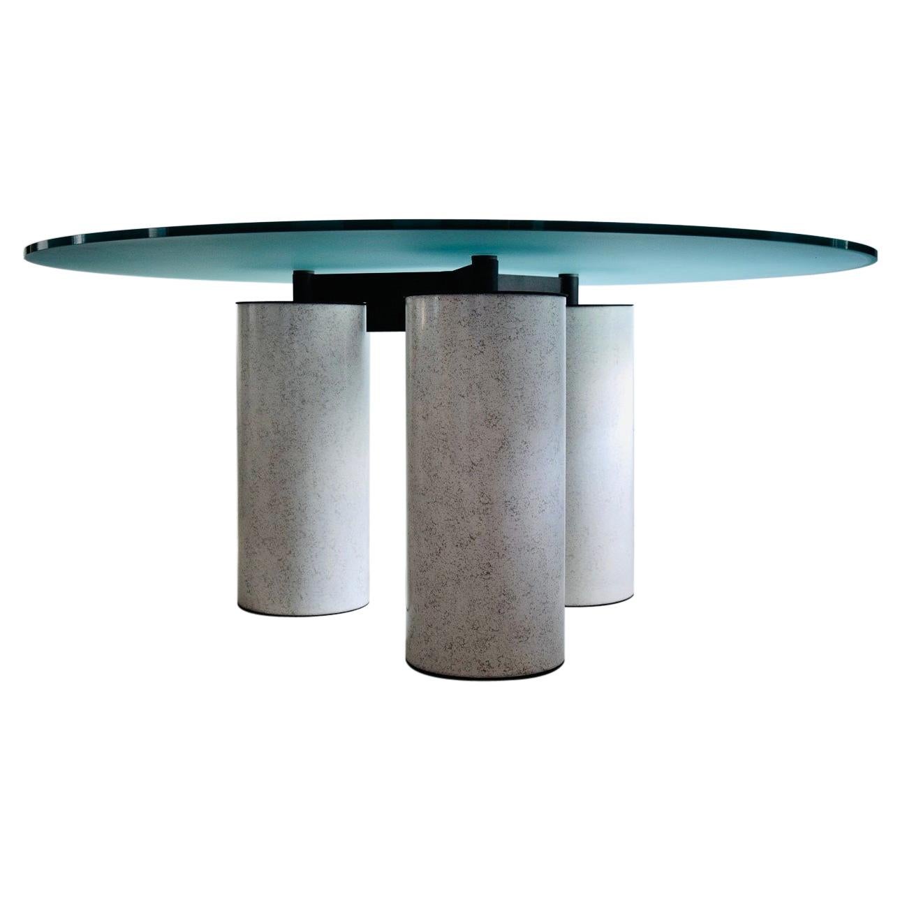 Postmodern Italian Round Glass Top Dining Table by Lella and Massimo Vignelli