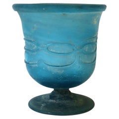 Postmodern Italian Scavo Blue Art Glass Urn Vase Vessel