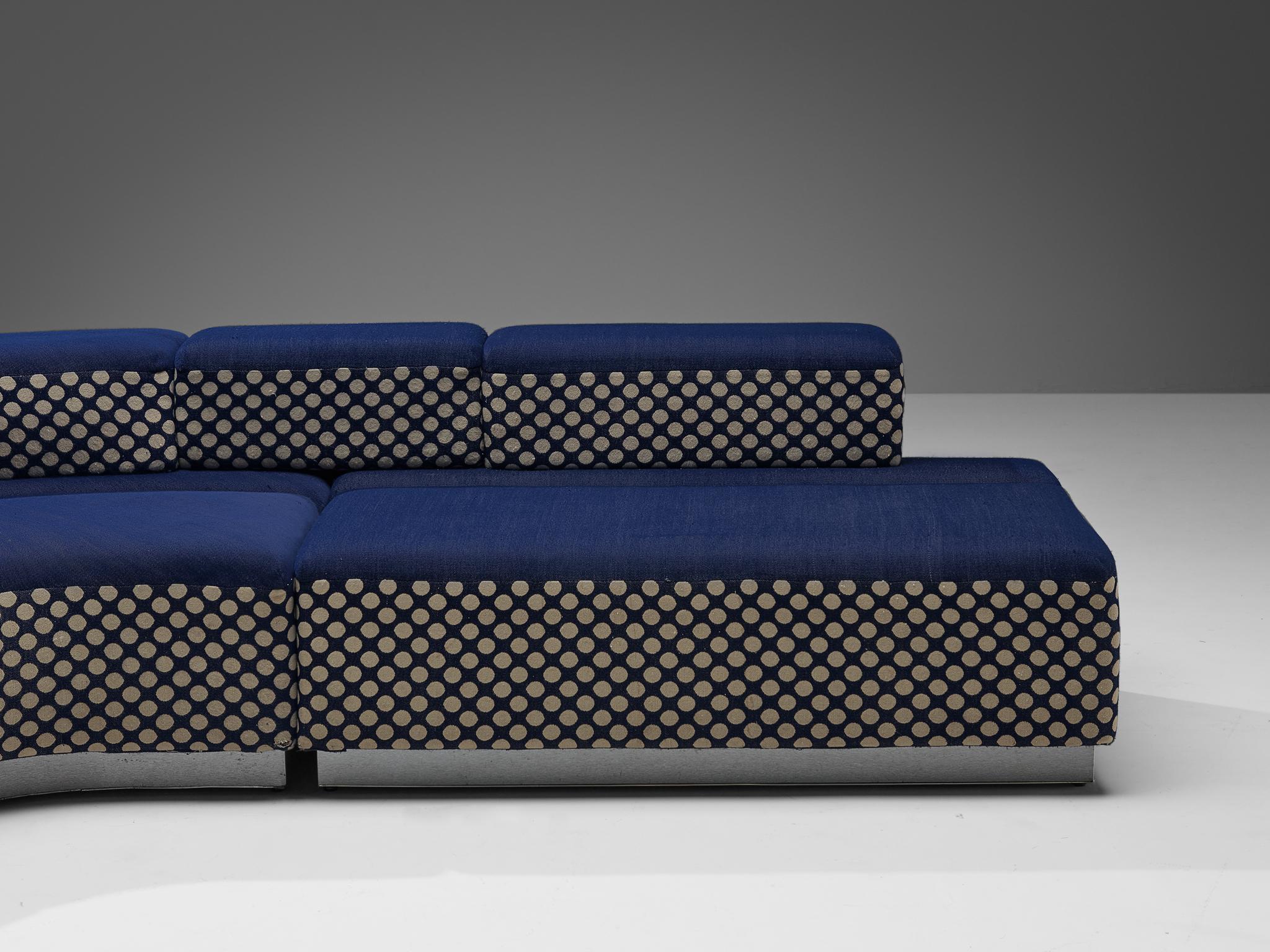 Post-Modern Postmodern Italian Sectional Sofa in Blue and Off-White Dots Upholstery For Sale