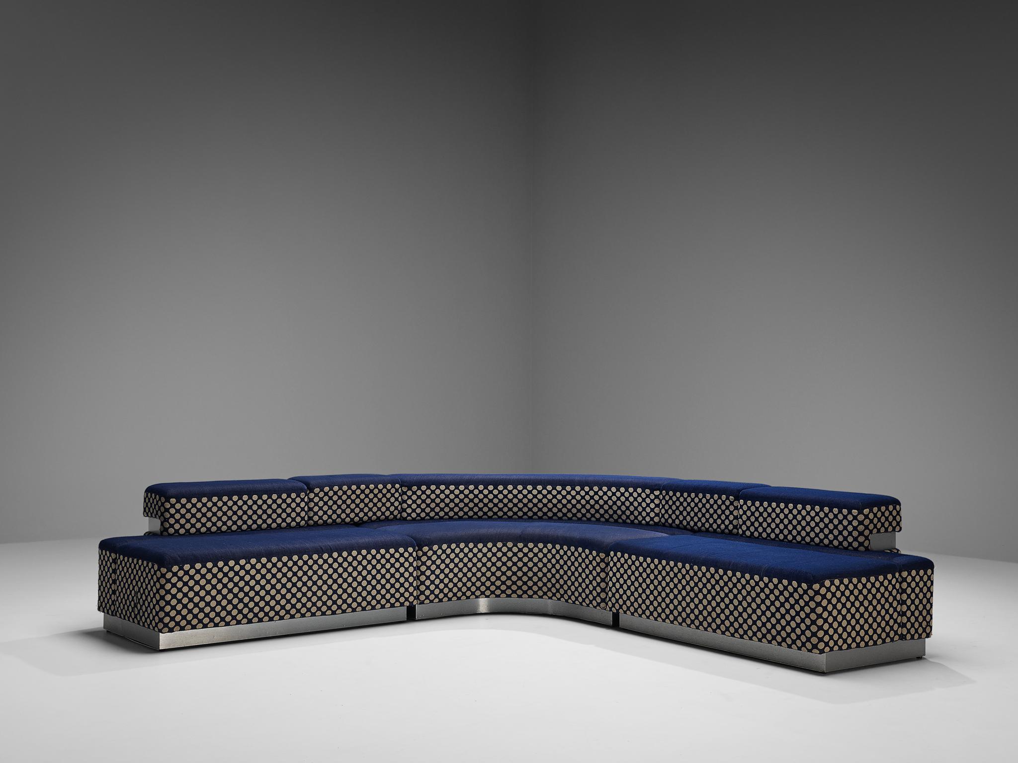 Postmodern Italian Sectional Sofa in Blue and Off-White Dots Upholstery 2