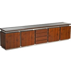 Credenza italiana postmoderna in acciaio inox e noce 324 cm/127 in