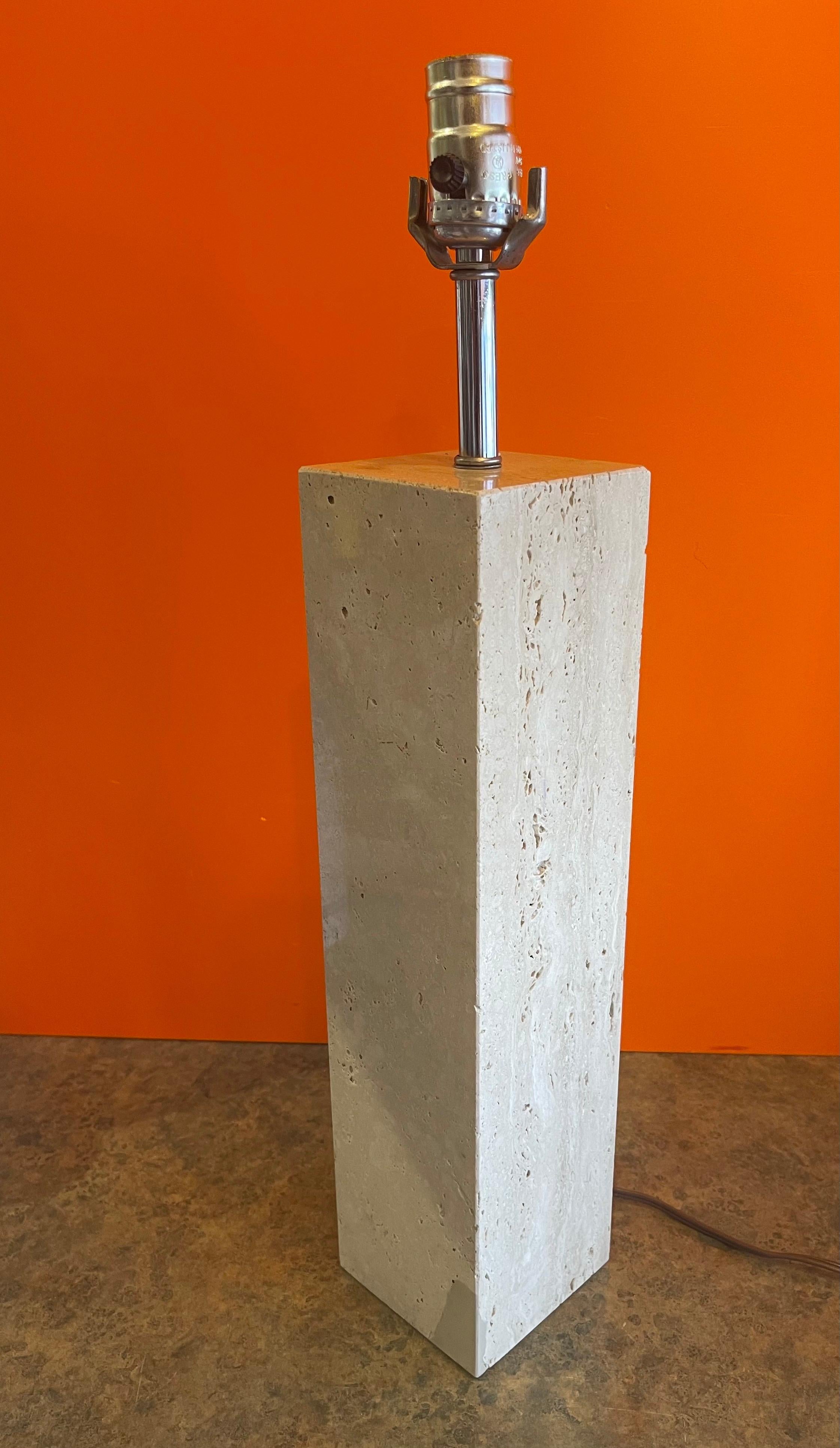 Postmodern Italian Solid Travertine Table Lamp For Sale 1