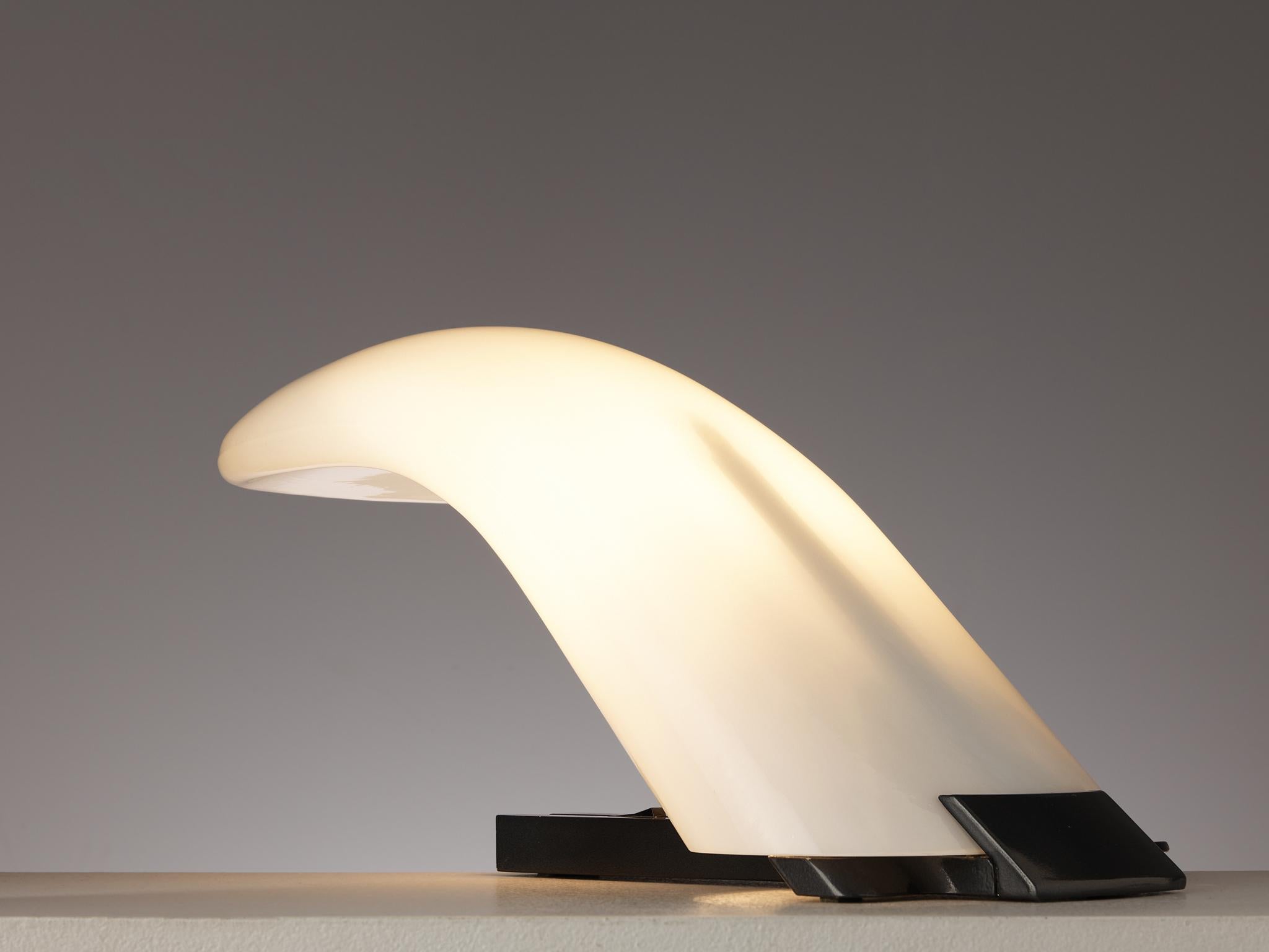 Aluminum Postmodern Italian Table Lamp in Opaline Glass