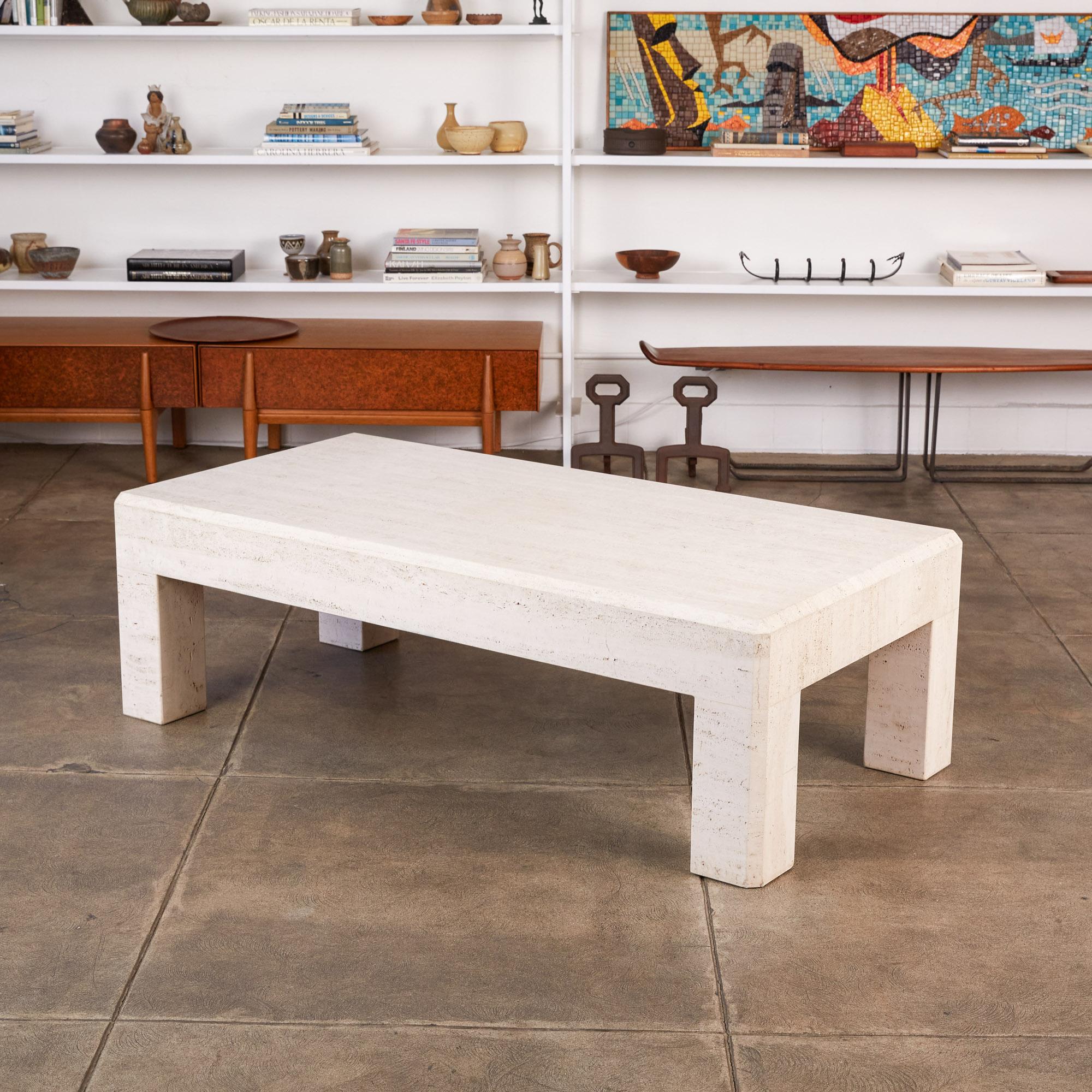 Postmodern Italian Travertine Coffee Table In Excellent Condition In Los Angeles, CA