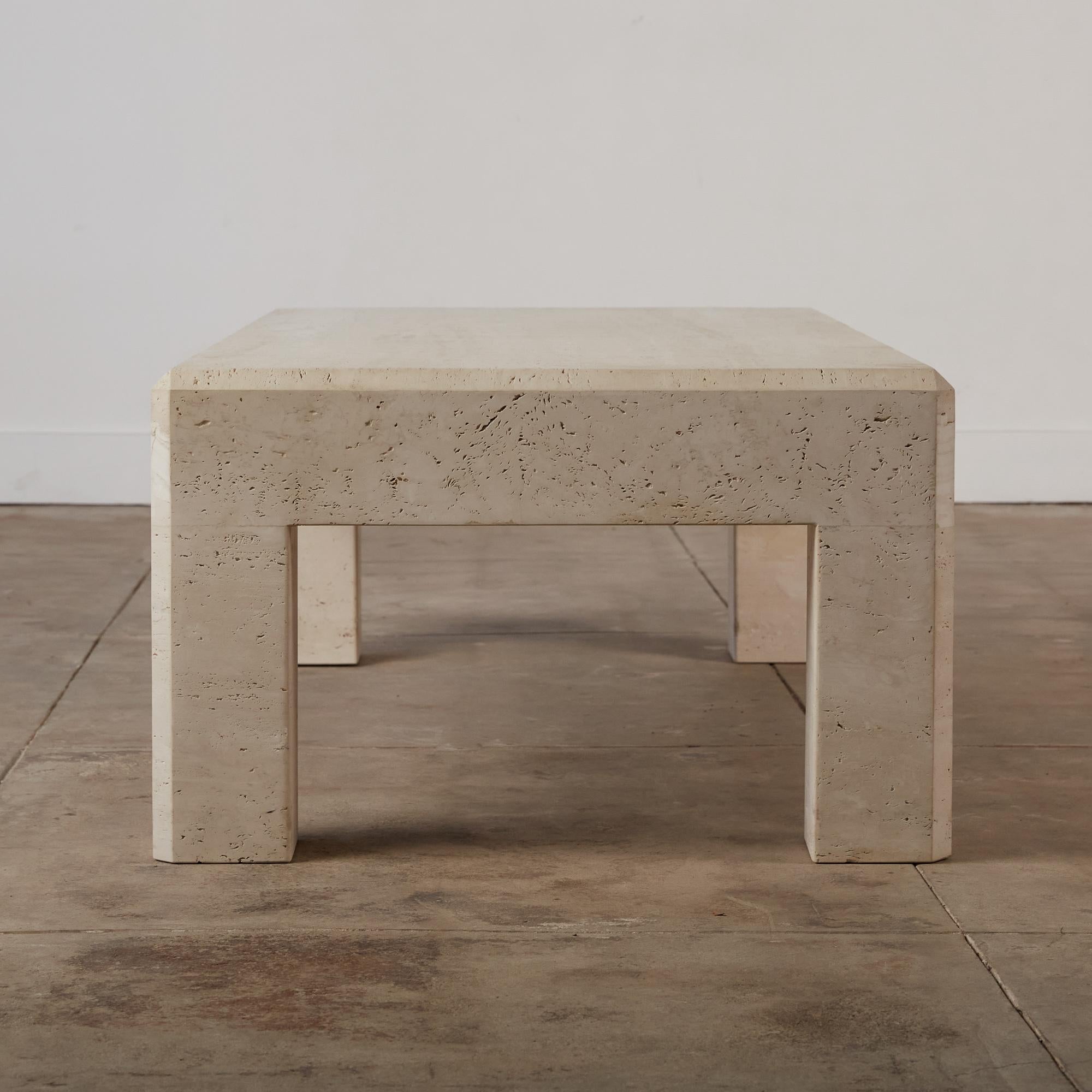 Postmodern Italian Travertine Coffee Table In Excellent Condition In Los Angeles, CA