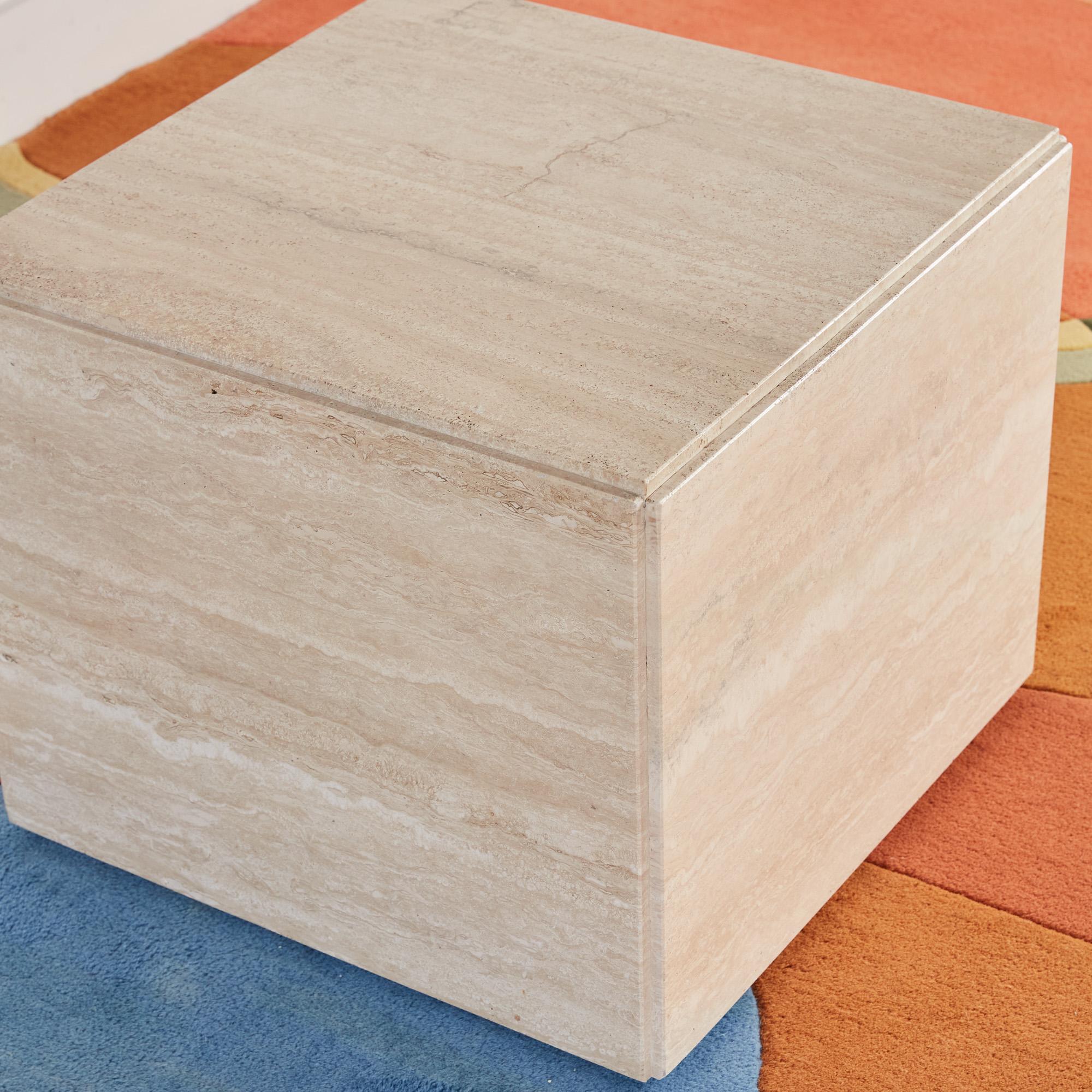 Postmodern Italian Travertine Cube Side Table 3