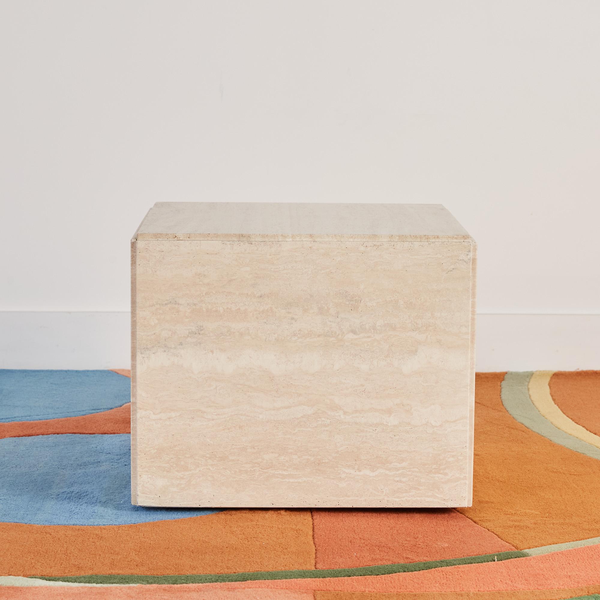 Post-Modern Postmodern Italian Travertine Cube Side Table