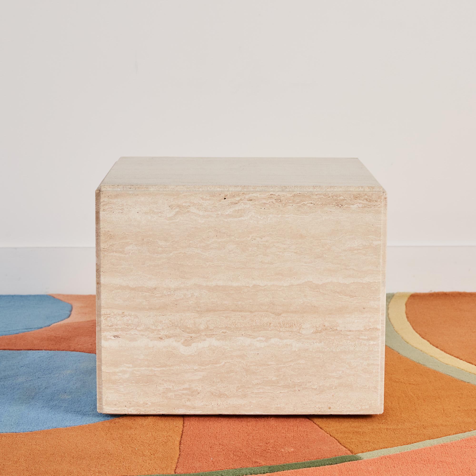Postmodern Italian Travertine Cube Side Table In Excellent Condition In Los Angeles, CA