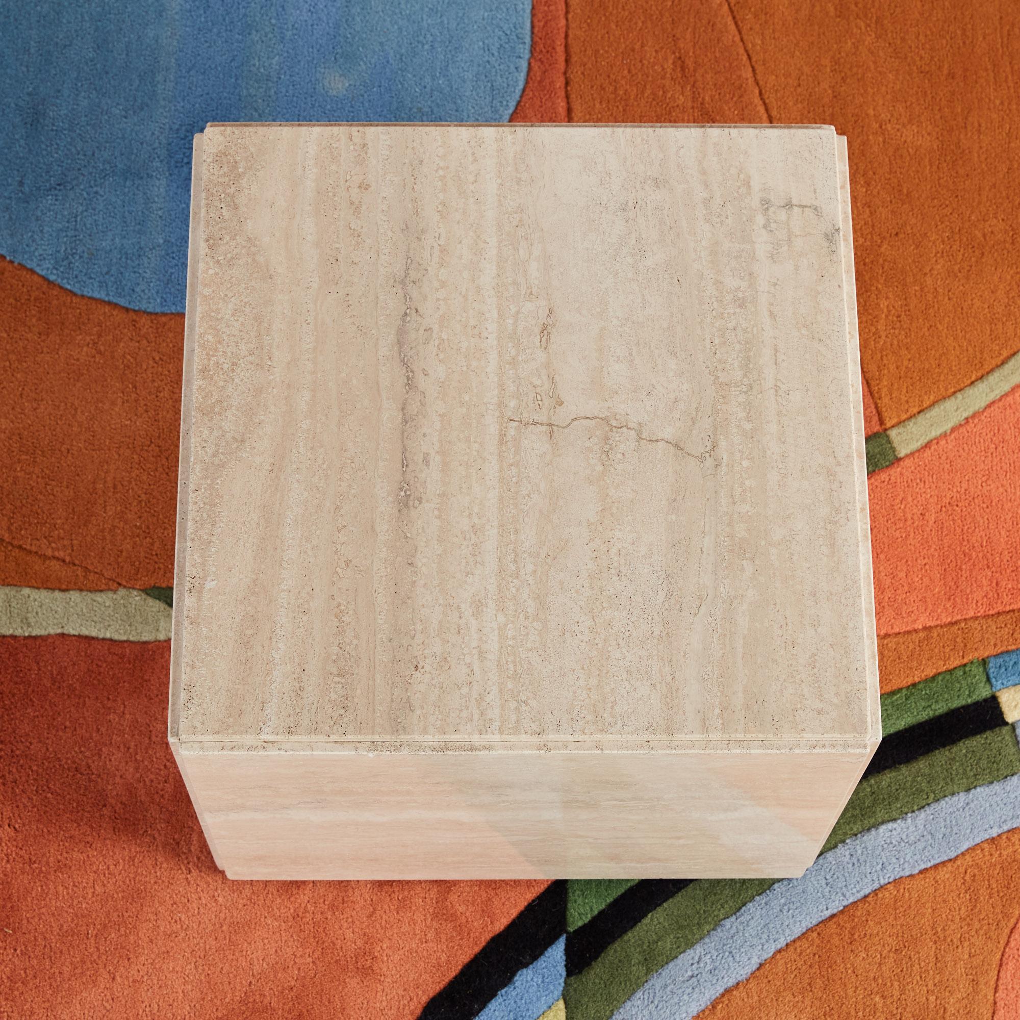 Stone Postmodern Italian Travertine Cube Side Table