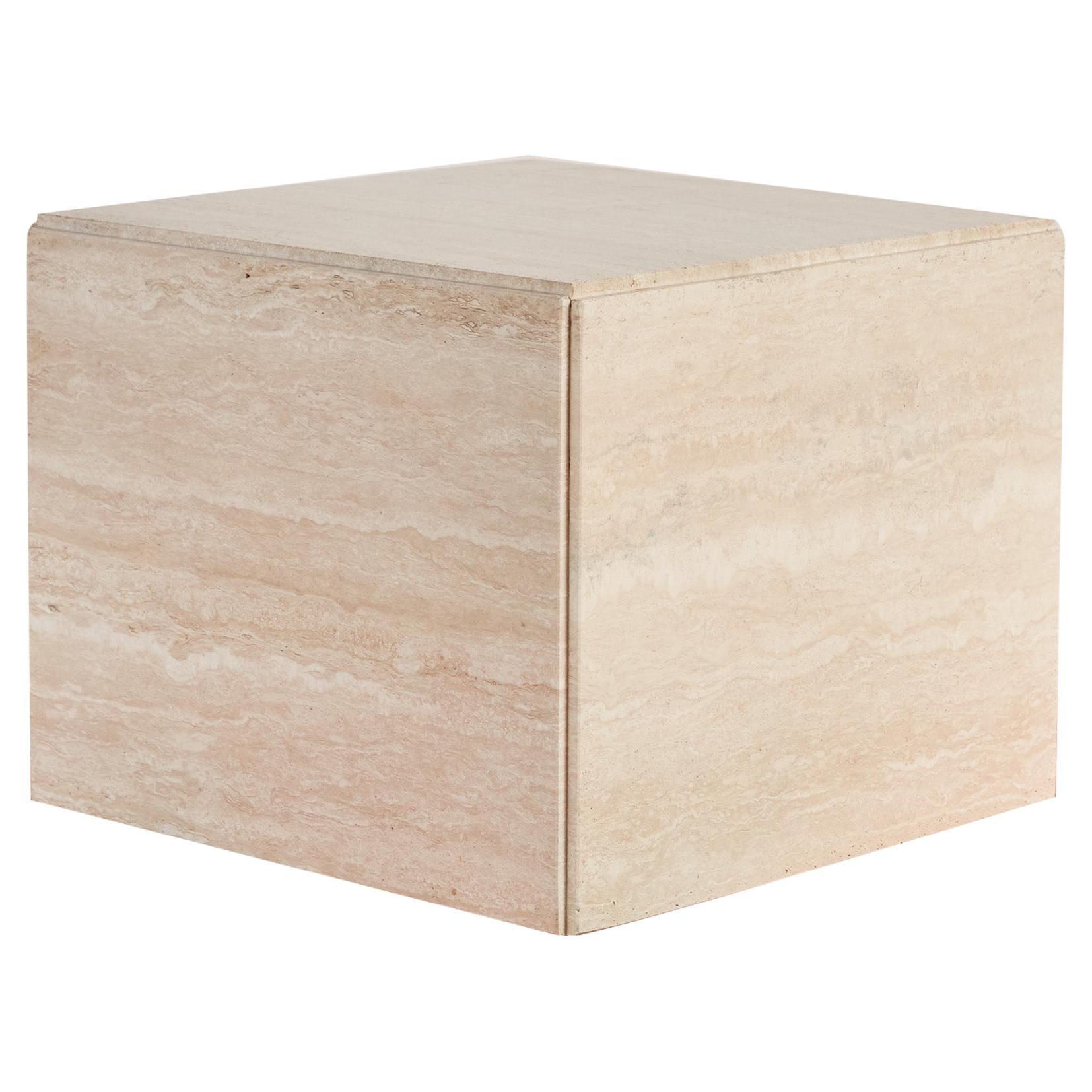 Postmodern Italian Travertine Cube Side Table