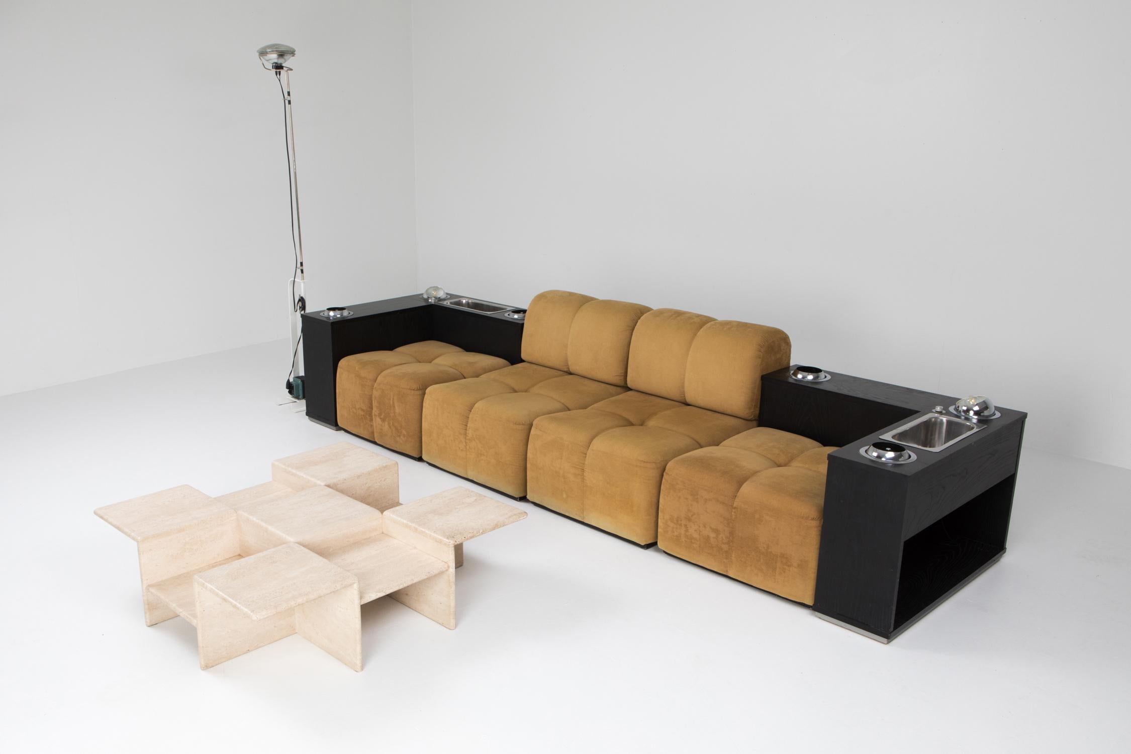 Oak Postmodern Italian Tufted Sectional Sofa