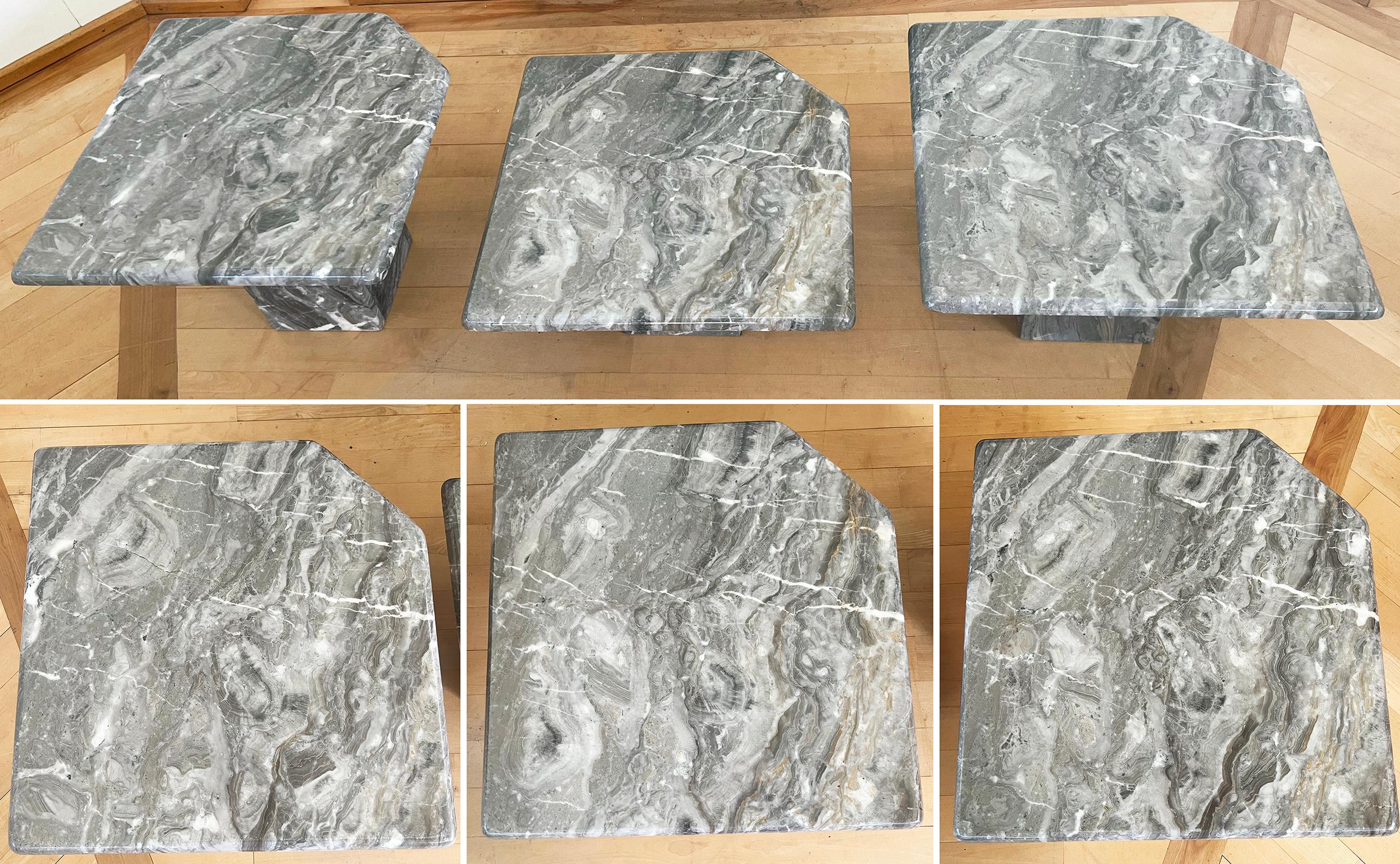 Postmodern Italian Vintage Grey and Cream Marble Nesting Tables-- Set of 3 For Sale 5