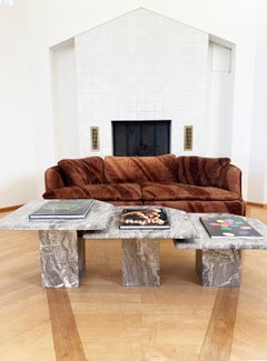 Postmodern Italian Vintage Grey and Cream Marble Nesting Tables-- Set of 3