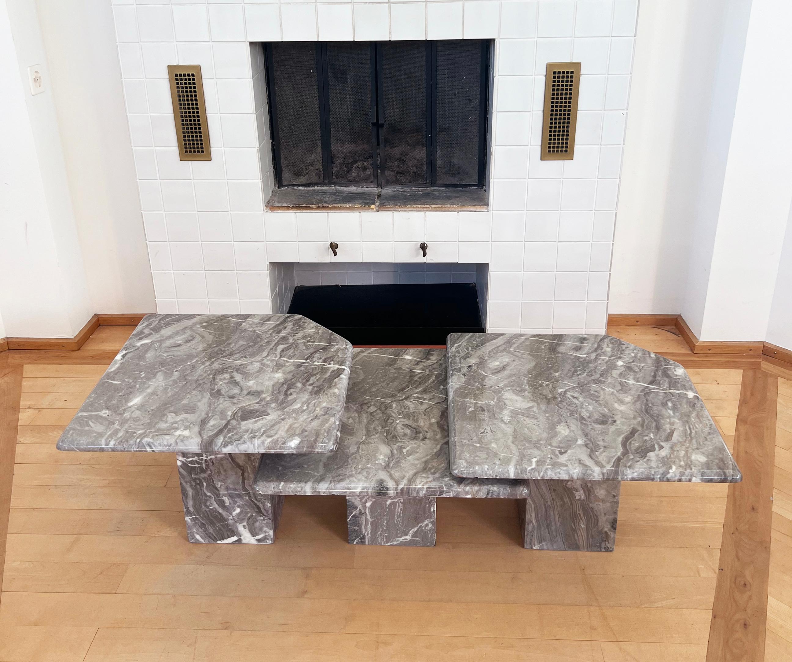 Post-Modern Postmodern Italian Vintage Grey and Cream Marble Nesting Tables-- Set of 3 For Sale