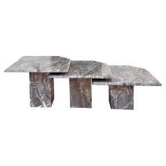 Postmodern Italian Vintage Grey and Cream Marble Nesting Tables-- Set of 3