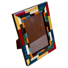 Postmodern Italian Vintage Photo Frame Marquetri Multicolor Wood by Natalini