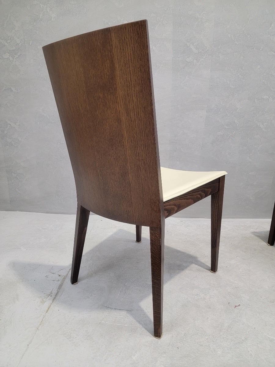 Postmodern Italian Walnut & Leather Dining Chairs by Calligaris - Set of 6 For Sale 5