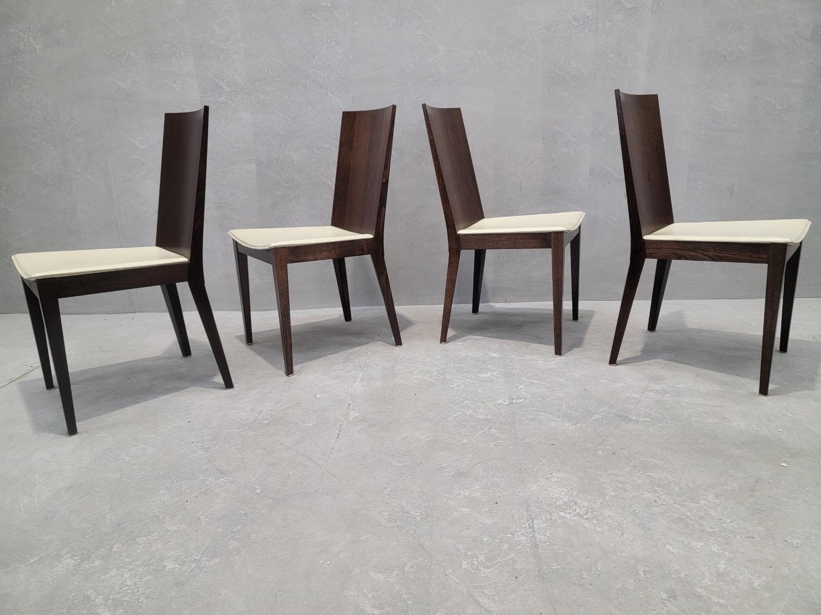 Contemporary Postmodern Italian Walnut & Leather Dining Chairs by Calligaris - Set of 6 For Sale