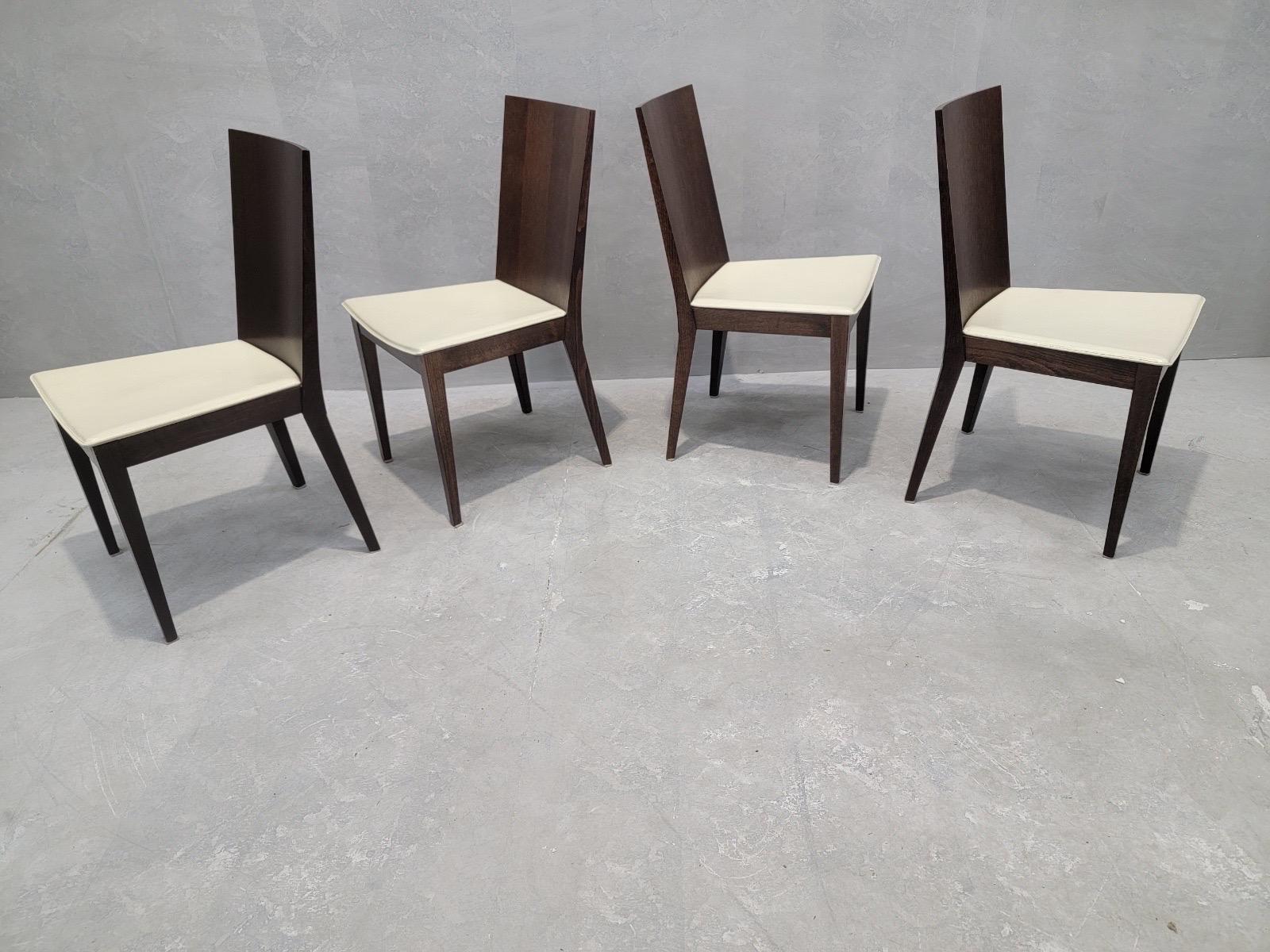 Postmodern Italian Walnut & Leather Dining Chairs by Calligaris - Set of 6 For Sale 1
