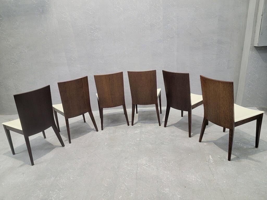 Chaises de salle à manger italiennes postmodernes en noyer et cuir par Calligaris - Lot de 6 en vente 1