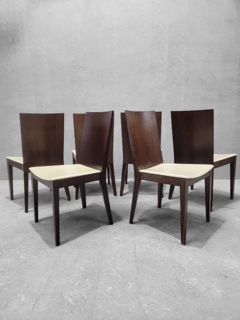 Postmodern Italian Walnut & Leather Dining Chairs by Calligaris - Set of 6 For Sale 4