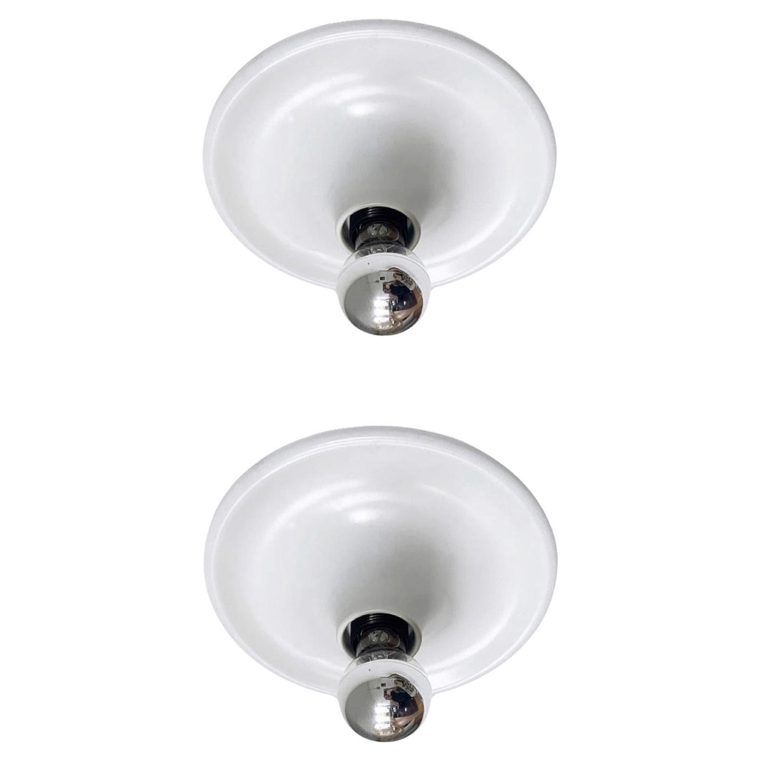 Postmodern Italian White Pair of Flush Mounts by Targetti Sankey, 1980s For Sale