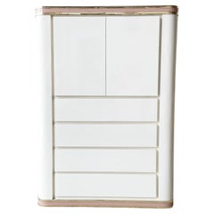 Postmodern Ivory Lacquer Laminate Highboy Dresser with Pink and Gold Trim