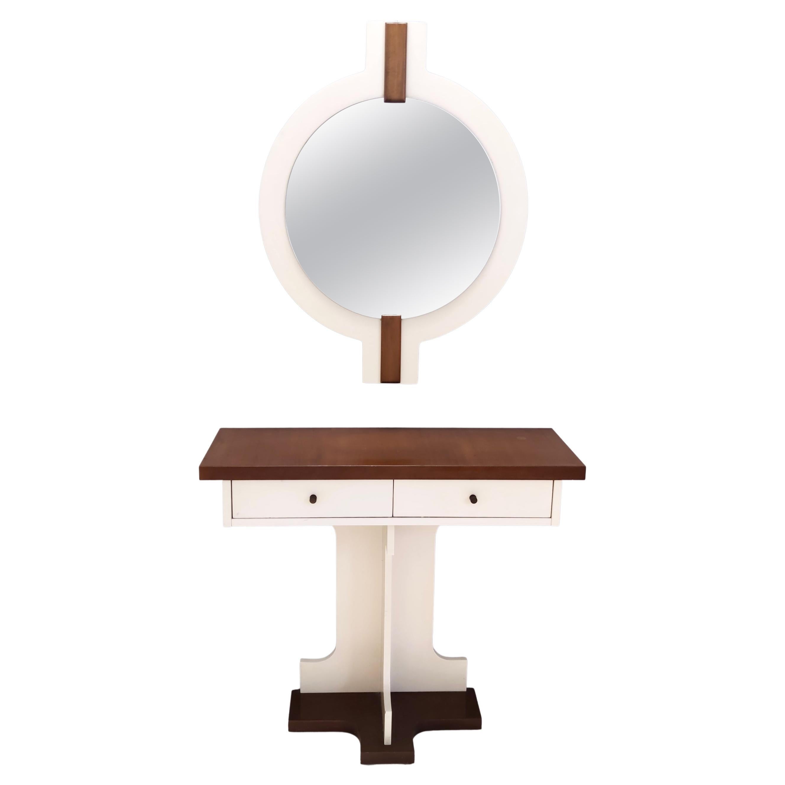 Miroir mural et table console postmodernes en noyer laqué ivoire, Italie