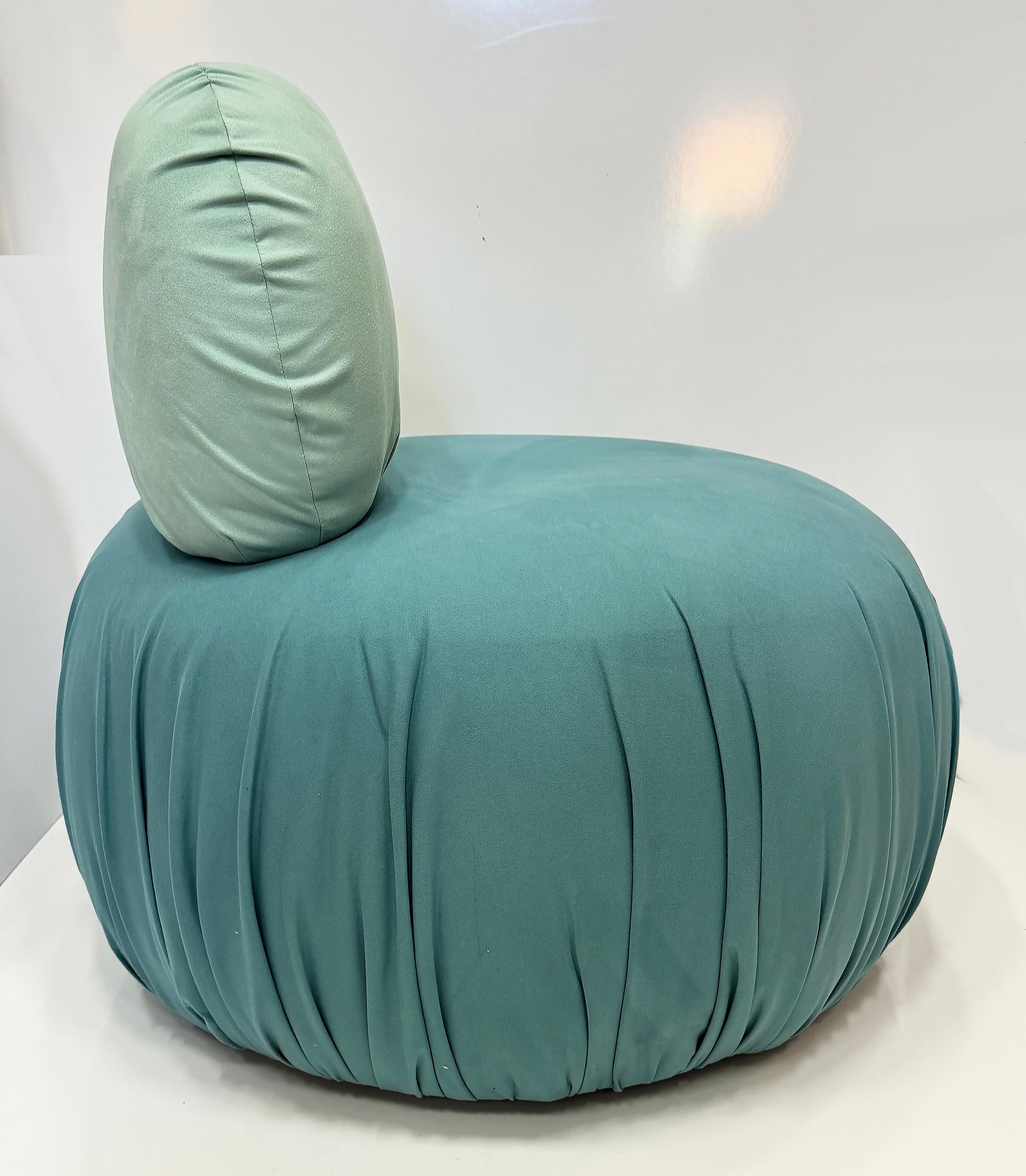 Postmodern Jason Kohairik Bolete II Style Swivel Pouf Chair Reupholstered In Good Condition For Sale In Miami, FL