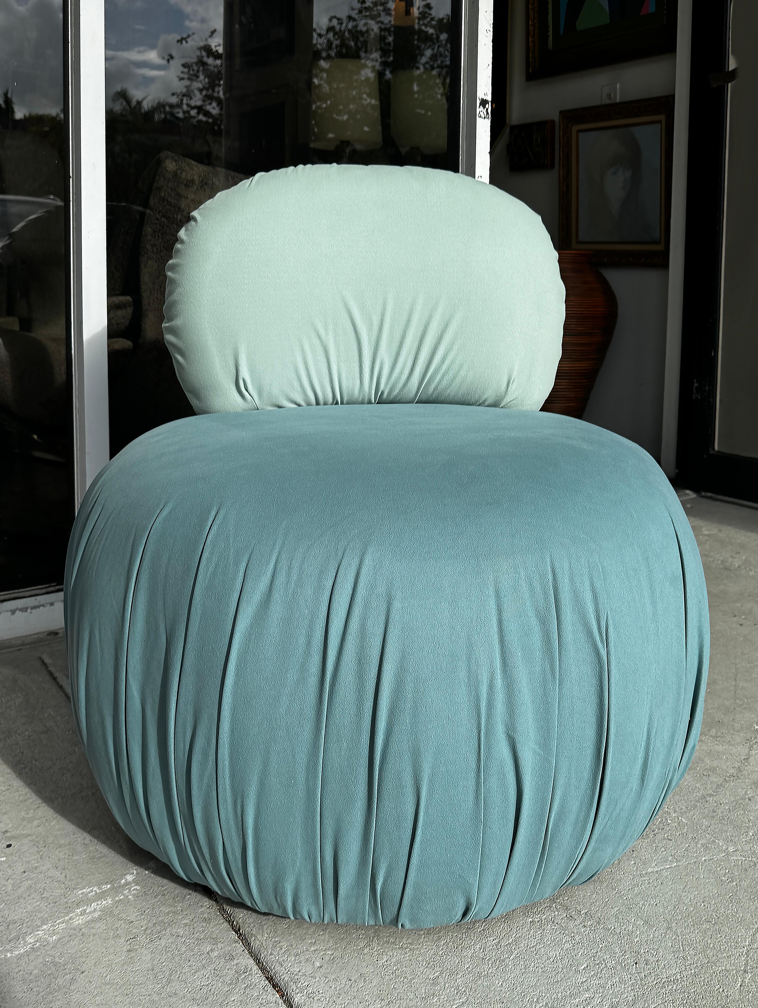 20th Century Postmodern Jason Kohairik Bolete II Style Swivel Pouf Chair Reupholstered For Sale