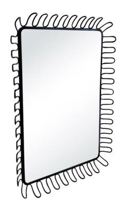 1980s Postmodern Jean Royère Insp Lacquer Spiral Framed Danish Metal Wall Mirror