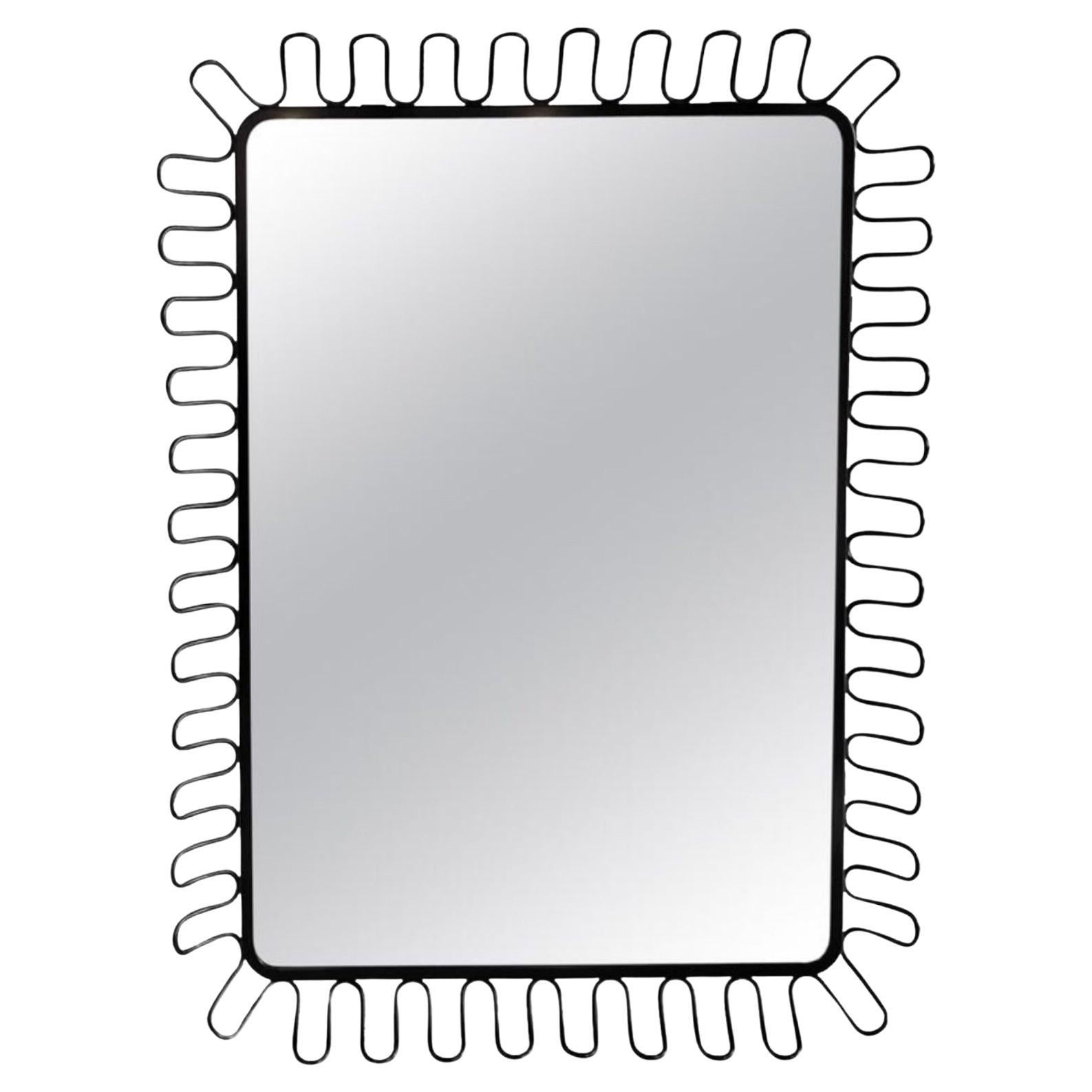 1980s Postmodern Jean Royère Insp Lacquer Spiral Framed Danish Metal Wall Mirror