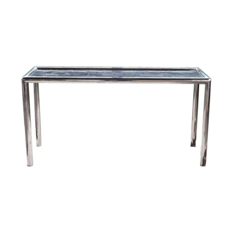 Postmodern John Mascheroni Attributed "Tubo" Chrome & Marble Console Table, 1970